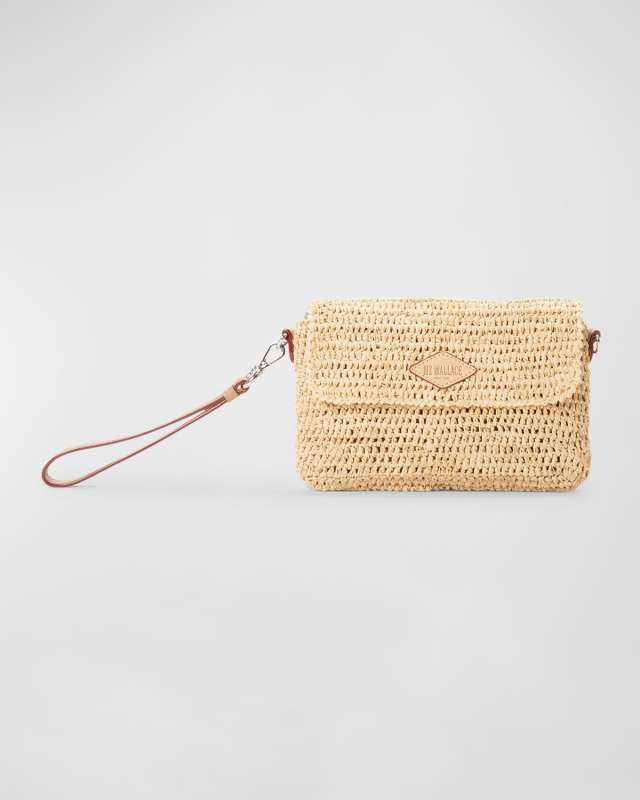 Convertible Flap Raffia Crossbody Bag